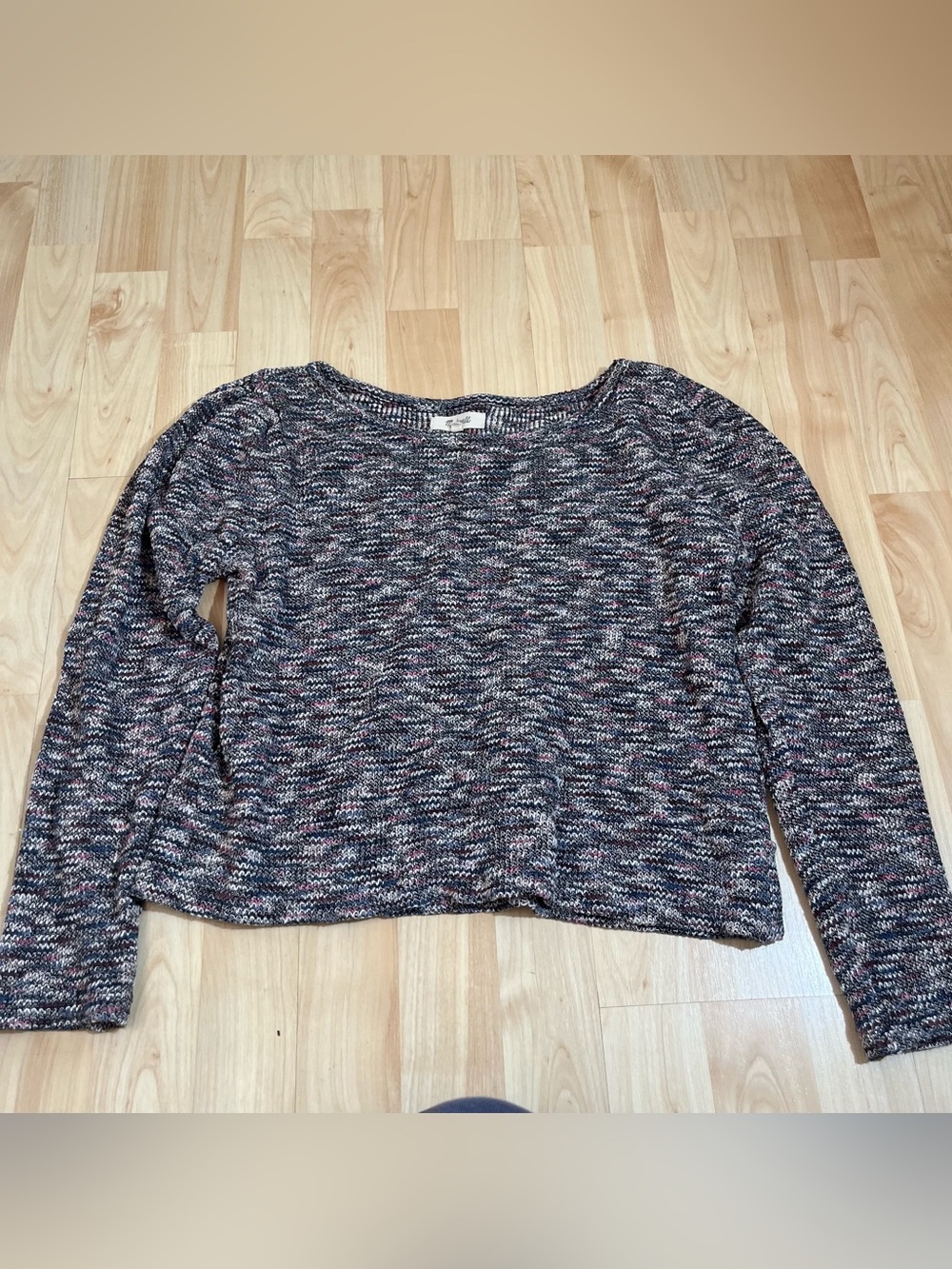 Madewell Womens Sweater XS Puff Sleeve Marled Knit Gray Multicolored Cropped